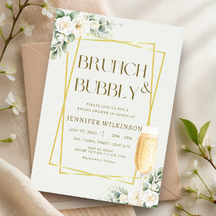 Invitación Brújula dorada floral y ducha de novia con burbuja