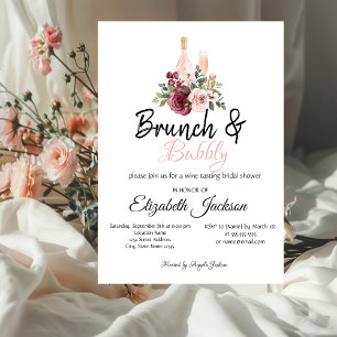 Invitación Brújula floral de Borgoña y ducha de novia burbuje