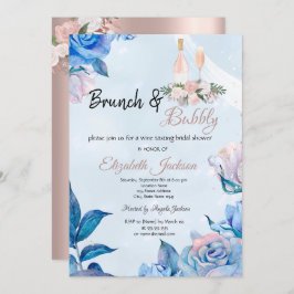 Invitación Brújula floral y ducha azul bucosa