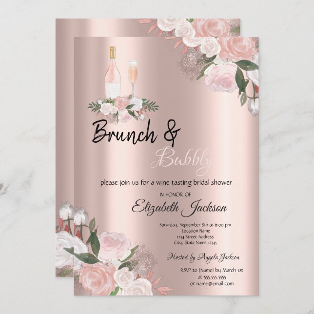 Invitación Brújula floral y ducha de novias con burbujas (Anverso / Reverso)