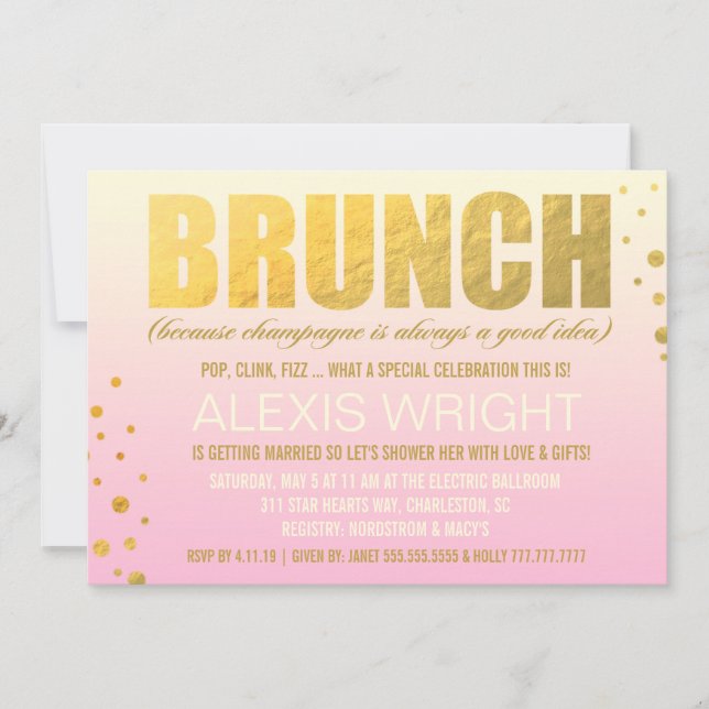 Invitación Brunch 311 porque Champán Ombre rosado (Anverso)