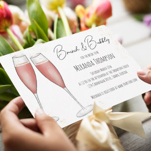 Invitación Brunch acuático rosado y ducha de novia burbujeant