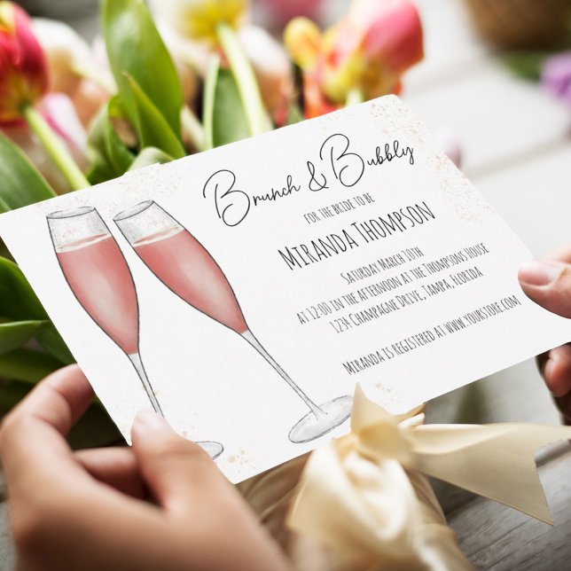Invitación Brunch acuático rosado y ducha de novia burbujeant (Subido por el creador)