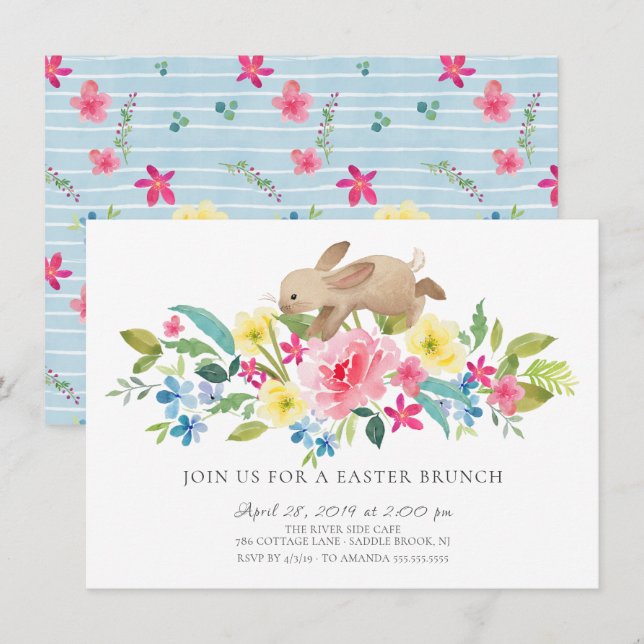 Invitación Brunch Alegre Floral de Pascua (Anverso / Reverso)