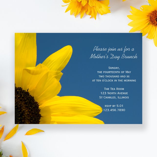Invitación Brunch amarillo de girasol y cielo azul con Día de (Subido por el creador)