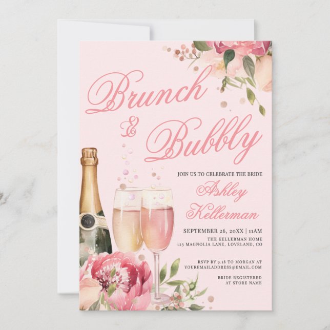 Invitación Brunch And Bubbly Bridal Shower (Anverso)