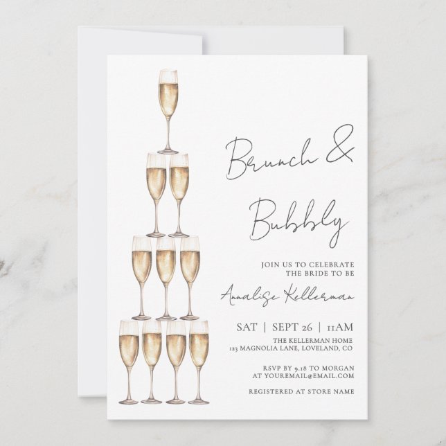 Invitación Brunch And Bubbly Champagne Bridal Shower (Anverso)