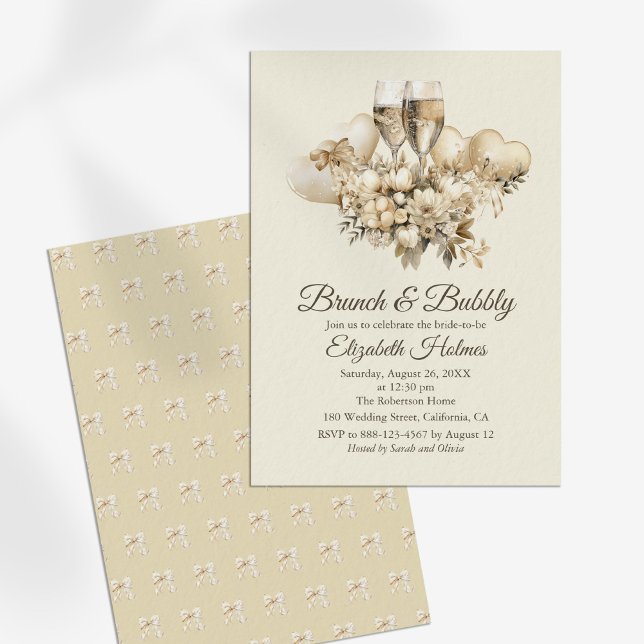 Invitación Brunch and Bubbly Champagne Flores Bridal Shower (Brunch and Bubbly Champagne Flowers Bridal Shower Invitation on a sunny white table.)