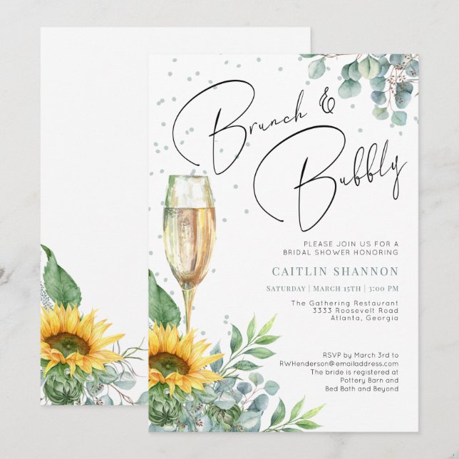 Invitación Brunch and Bubbly Elegent Sunflower Bridal Shower (Anverso / Reverso)