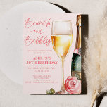 Invitación Brunch and Bubbly Mimosa Champagne Fiesta de cumpl<br><div class="desc">¡Este es un brunch rosado y una cena con flores de buey Mimosa Champagne invitación a la fiesta de cumpleaños!</div>