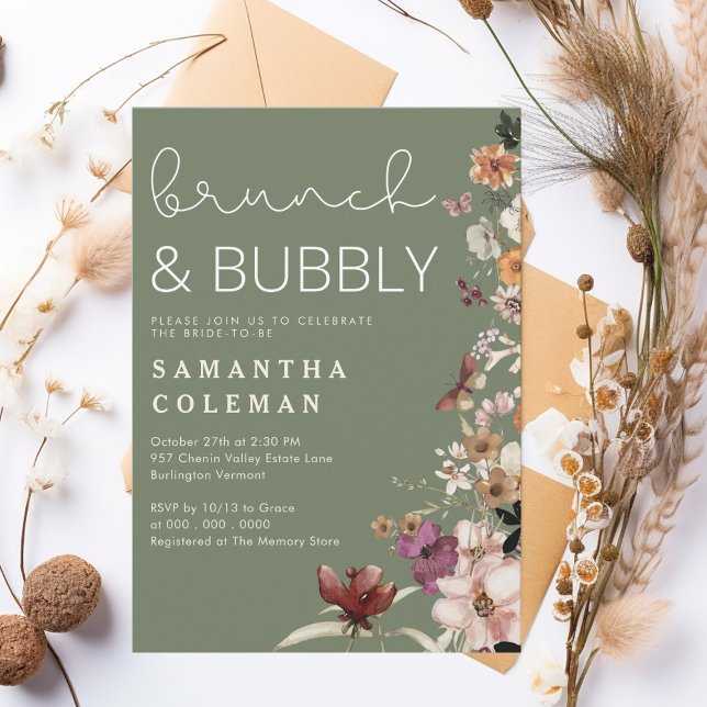 Invitación Brunch and Bubbly Moderno Script Boho Bridal Showe (Subido por el creador)