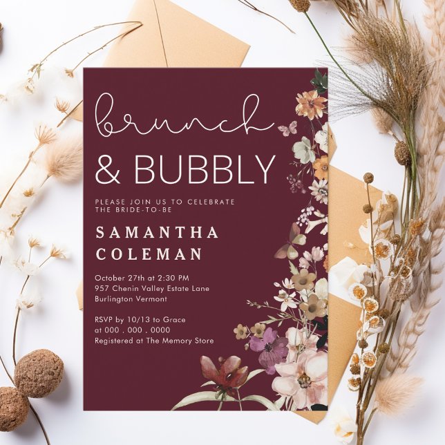 Invitación Brunch and Bubbly Moderno Script Boho Bridal Showe (Subido por el creador)