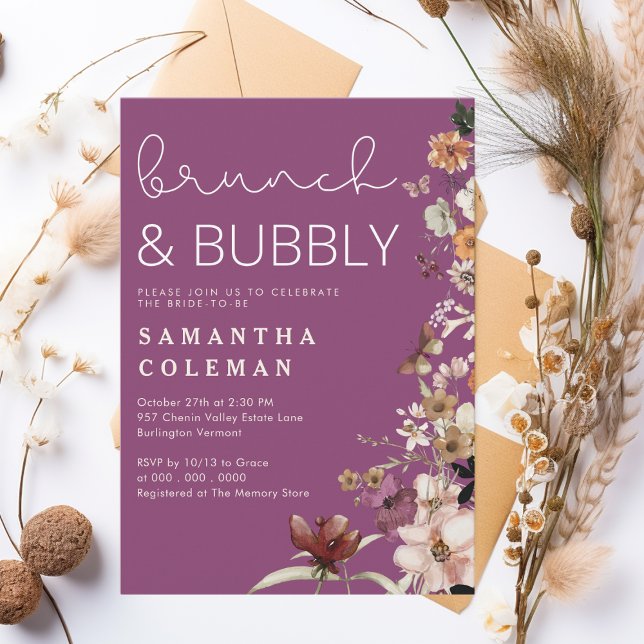 Invitación Brunch and Bubbly Moderno Script Boho Bridal Showe (Subido por el creador)