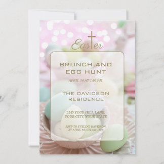 Invitación Brunch and Egg Hunt Pink Green Stripes