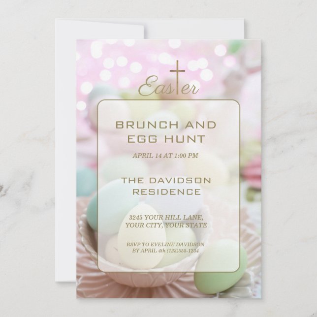 Invitación Brunch and Egg Hunt Pink Green Stripes (Anverso)