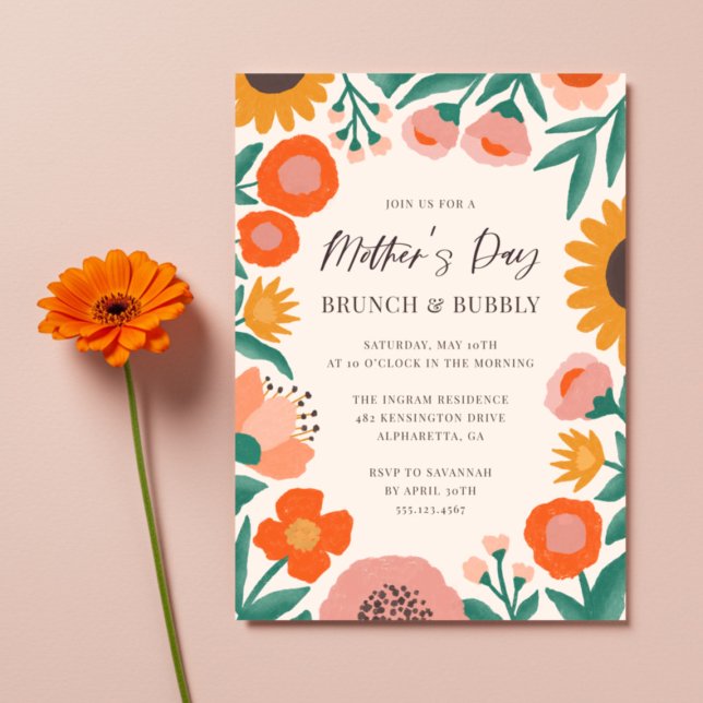 Invitación Brunch audaz de marco de flores silvestres (Subido por el creador)