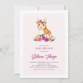 Invitación Brunch Baby Shower color de agua gato floral rosa