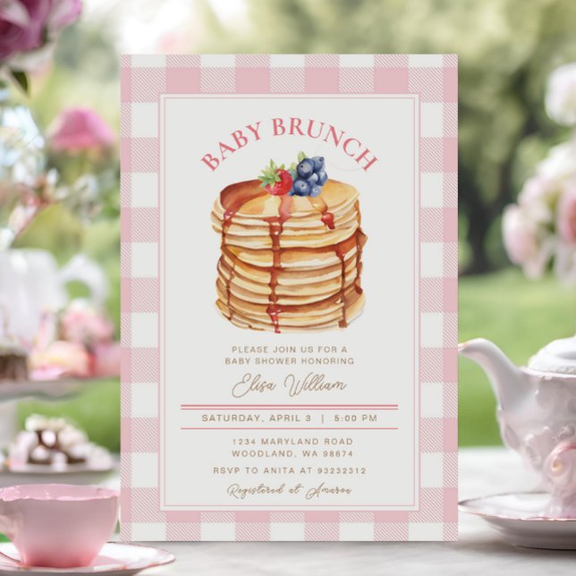 Invitación Brunch Baby Shower de crepes de fruta rosa (Subido por el creador)