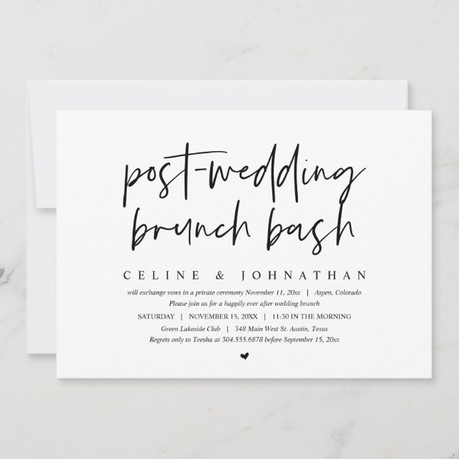 Invitación Brunch Bash post-boda, Elopement Boda (Anverso)