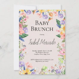Invitación Brunch Bebé con color de agua de primavera de flor