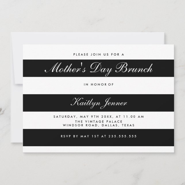 Invitación Brunch blanco y negro elegante del Día de la Madre (Anverso)