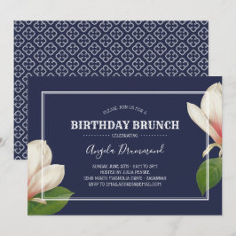 Invitación Brunch Blue de cumpleaños de Magnolia del Sur