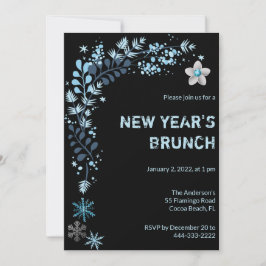 Invitación Brunch Blue Winter Floral New Years