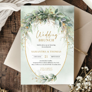 Invitación Brunch boda de oro verde boho eucalyptus