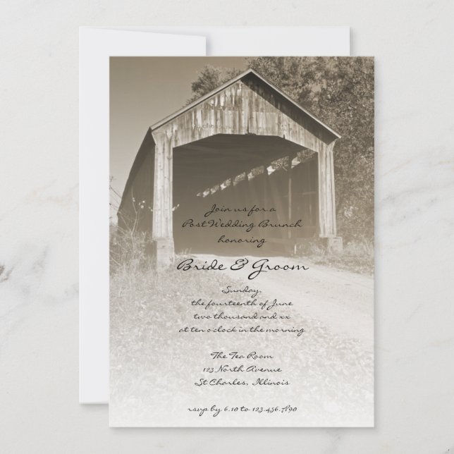 Invitación Brunch Boda de Rustic Covered Bridge Post (Anverso)