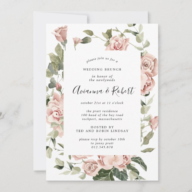 Invitación Brunch Boda de Rustic Pink Floral Post (Anverso)