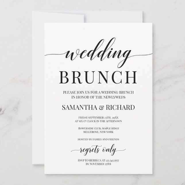 Invitación Brunch boda de tipografía moderna y rusa (Anverso)