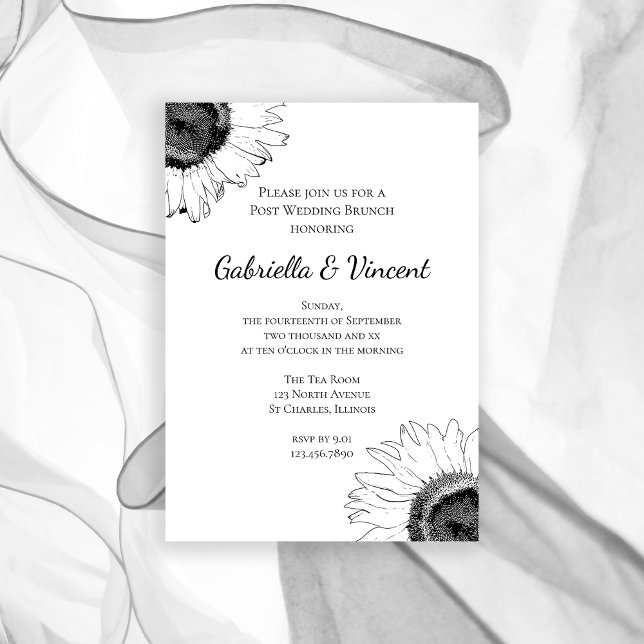 Invitación Brunch Boda del Post del Girasol Blanco y Negro (Subido por el creador)