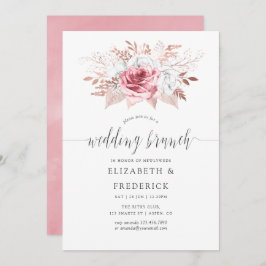 Invitación Brunch Boda floral de oro rosa y Rosa de Rubor