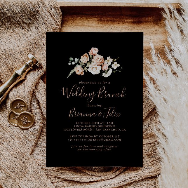 Invitación Brunch Boda floral real formal negro (Subido por el creador)