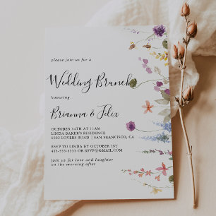 Invitación Brunch Boda Floral Silvestre Clásico Caída Colorid