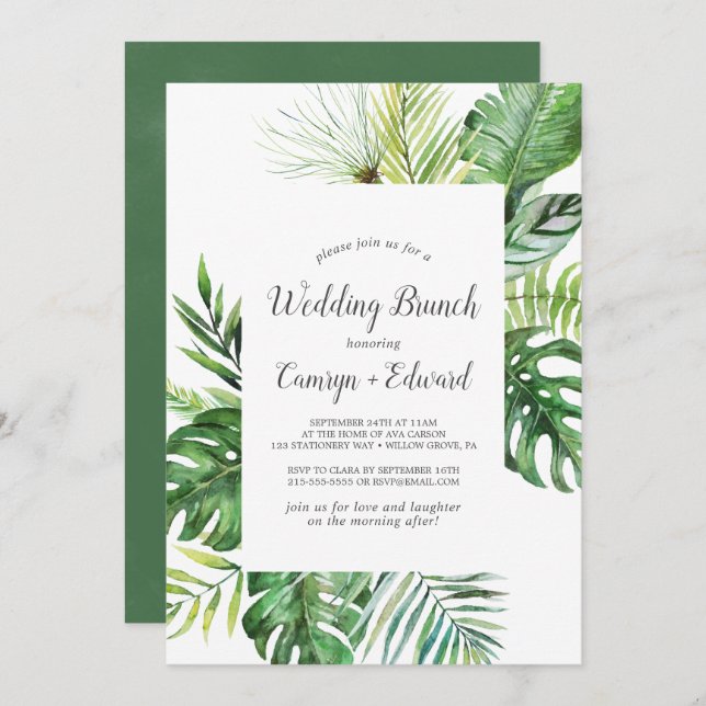 Invitación Brunch Boda Palm Tropical Salvaje (Anverso / Reverso)