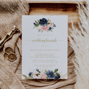 Invitación Brunch Boda Rubor Floral Gold