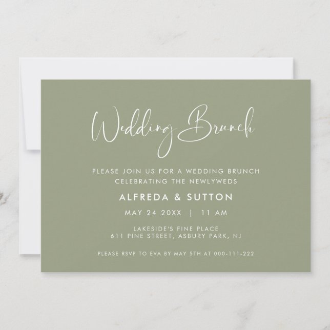 Invitación Brunch Boda verde elegante y moderno (Anverso)