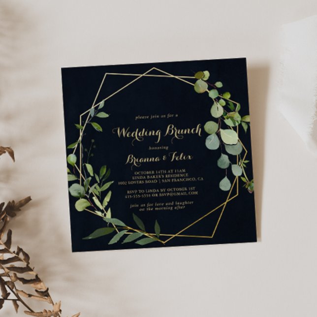 Invitación Brunch Boda verde verde geométrico oro azul (Subido por el creador)