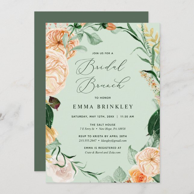 Invitación Brunch Boho Boho Floral Sage Green Bridal Brunch (Anverso / Reverso)