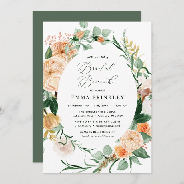 Invitación Brunch Boho Botánico Neutral Sage Greenery Bridal  (Anverso / Reverso)