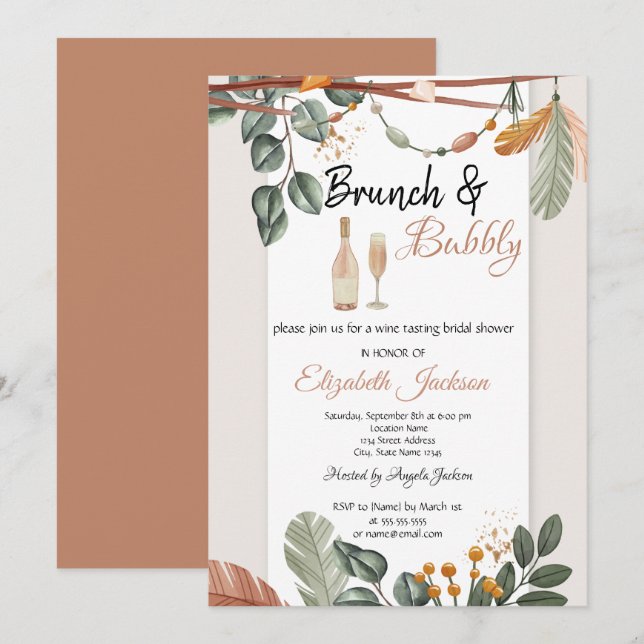 Invitación Brunch boho y brindis de despedida de soltera (Anverso / Reverso)