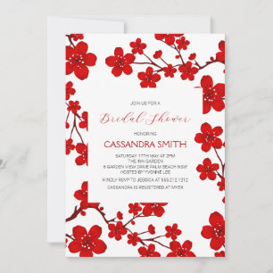 Invitación Brunch Botánico Bridal de Cerezo Rojo moda