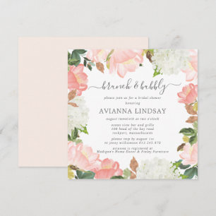 Invitación Brunch botánico de Floral blanca rosa y burbujeant