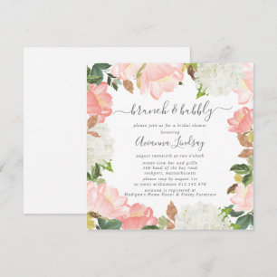 Invitación Brunch botánico de Floral blanca rosa y burbujeant