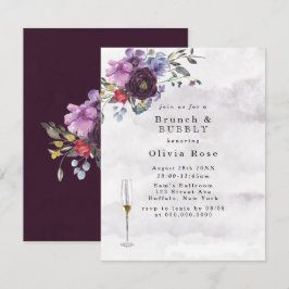 Invitación Brunch Botánico Peony de Pluma Violeta y Bubbly