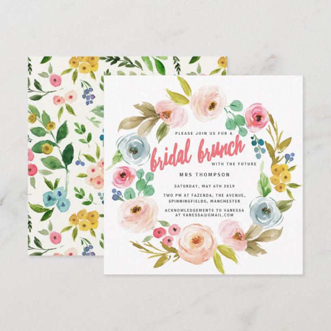 INVITACIÓN BRUNCH BRIDAL BOTÁNICO BRILLANTE (Anverso / Reverso)