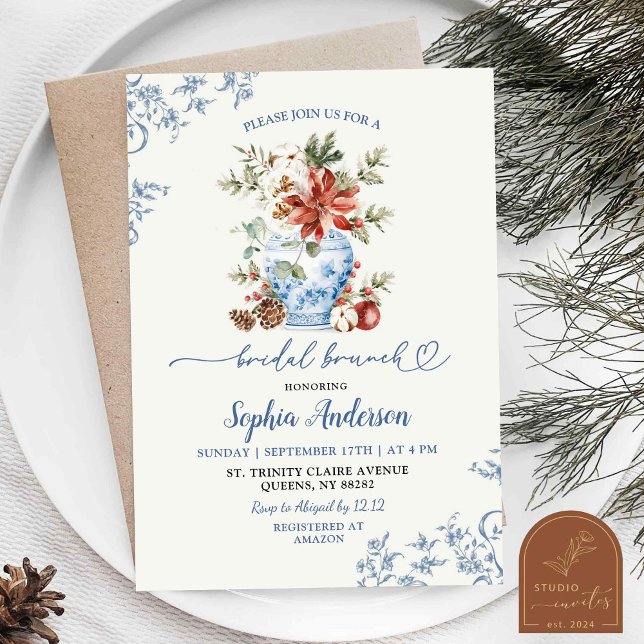 Invitación Brunch Bridal Bridal de Winter Blue Ginger Jar Chi (Subido por el creador)