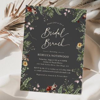 Invitación Brunch Bridal de Boho Gris Moderno Wildflowers