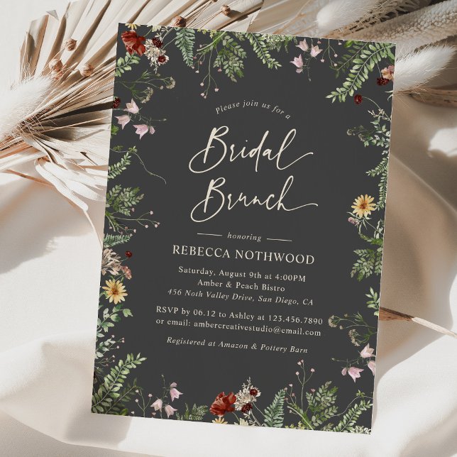 Invitación Brunch Bridal de Boho Gris Moderno Wildflowers (Subido por el creador)